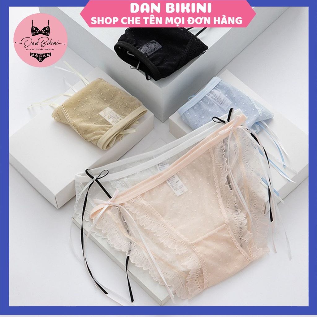 Quần Lót Nữ ❤️FREESHIP❤️ Quần Lót Ren Chấm Bi xuyên thấu mềm mại thoáng mát thắt nơ hông gợi cảm điệu đà mã H007