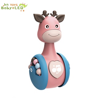 Sliding Deer Tumbler Baby Rattle Deer Educational Toy Walking Training Cartoon Learning Beads Rail Hand Bell