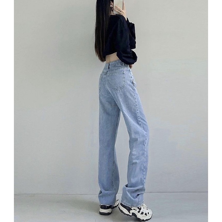 QUẦN JEANS ỐNG RỘNG NỮ LƯNG CAO CẠP CHÉO LƯNG LAI CUỐN FORM DÀI RỘNG MÀU XANH NHẠT CAO CẤP NITIQC MÀU XANH NHẠT XÁM