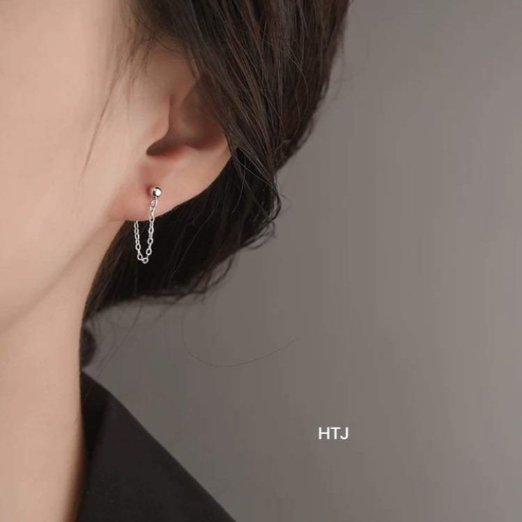 Bông tai bi móc xích bạc 925