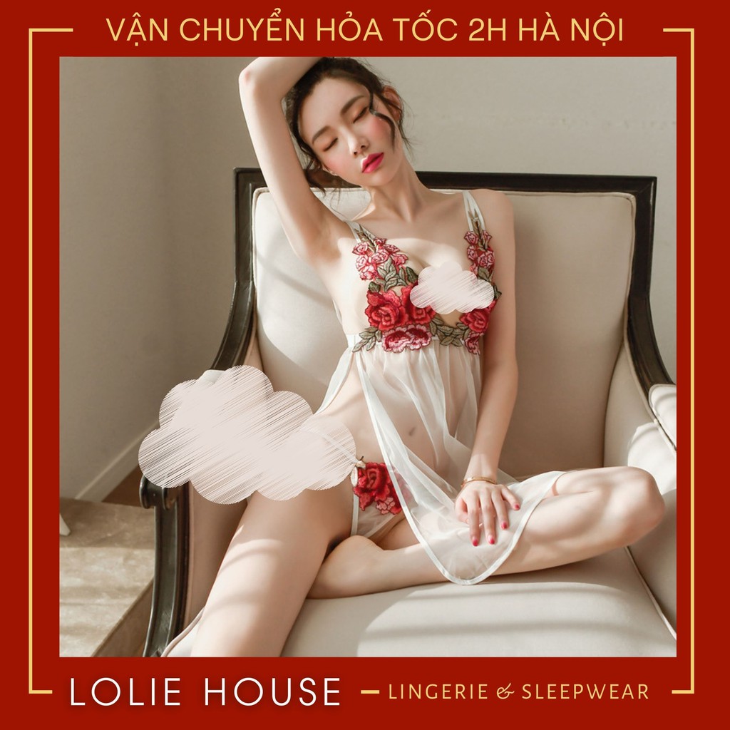 Váy ngủ 2 dây xuyên thấu - Set đầm ngủ sexy thêu hoa gợi cảm LOLIE HOUSE - VN10 | BigBuy360 - bigbuy360.vn