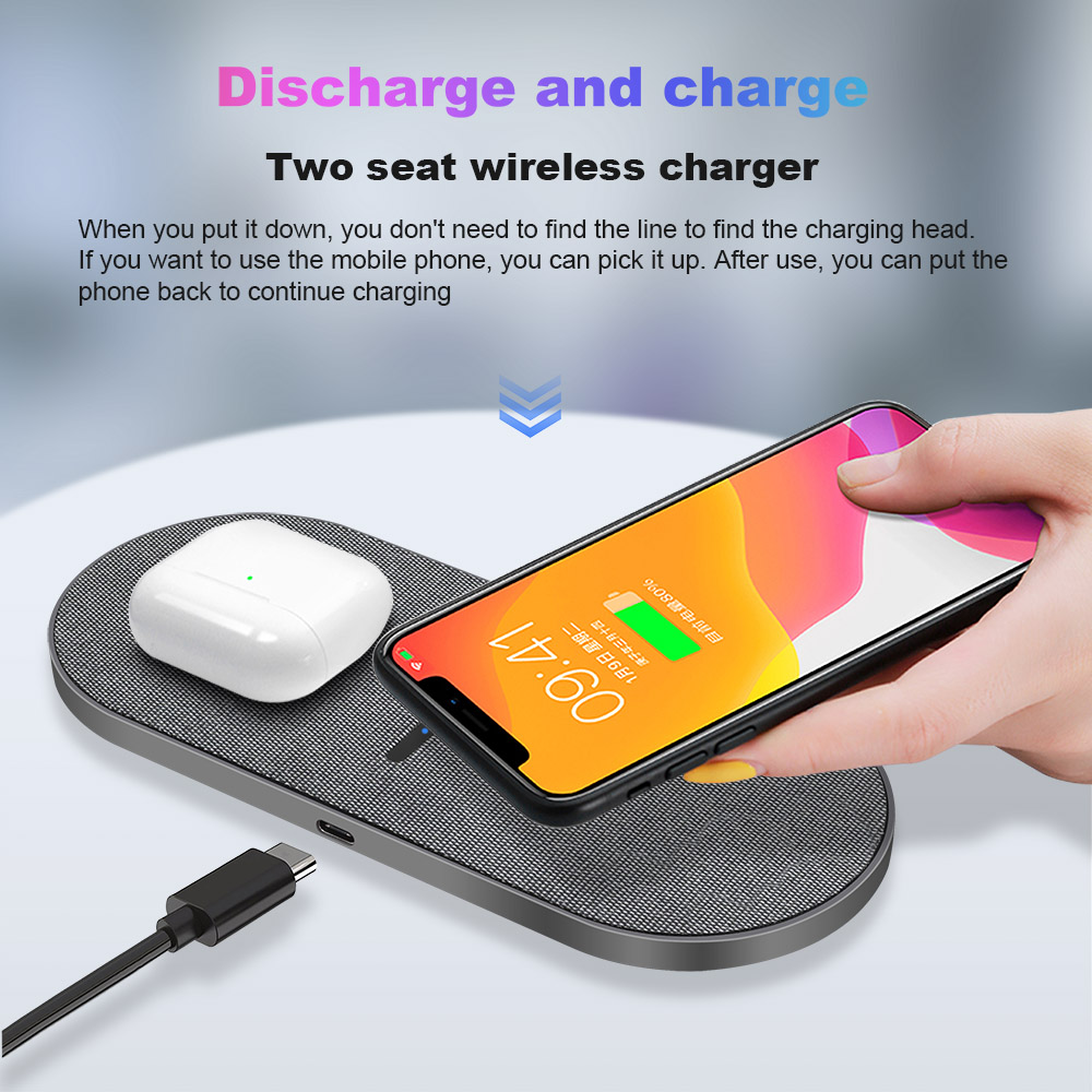 Thảm sạc nhanh không dây Qi 20W 2 trong 1 thích hợp cho iPhone 12 11 Pro XS XR X 8 Airpods Pro Samsung S20 S10