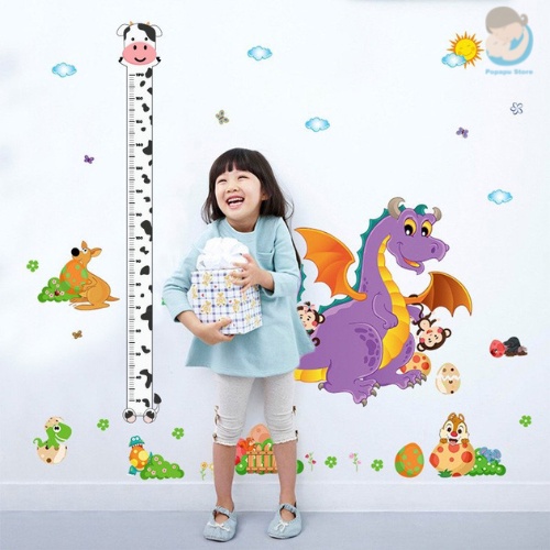 Thước do chiều cao dán tường hình con vật đánh yêu dễ thương cho bé