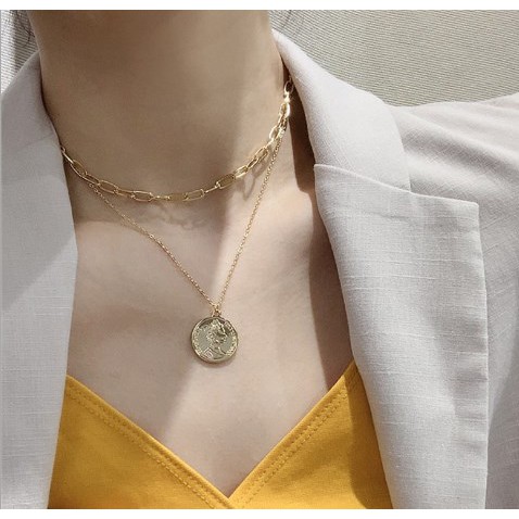 Dây chuyền xích mặt đồng xu Hy Lạp titan - vòng cổ xích 2 tầng choker necklace cá tính trang sức  - Lolotica