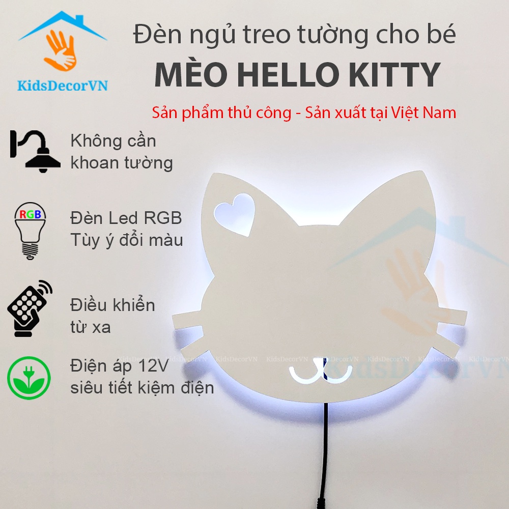 Đèn ngủ cho bé mèo Hello Kitty đèn treo tường trang trí điều khiển từ xa trang trí phòng trẻ em