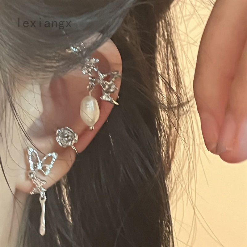 Bộ 3 Khuyên Tai Hình Bướm Màu Sắc Bạc Đính Ngọc Trai Phong Cách Hàn Quốc