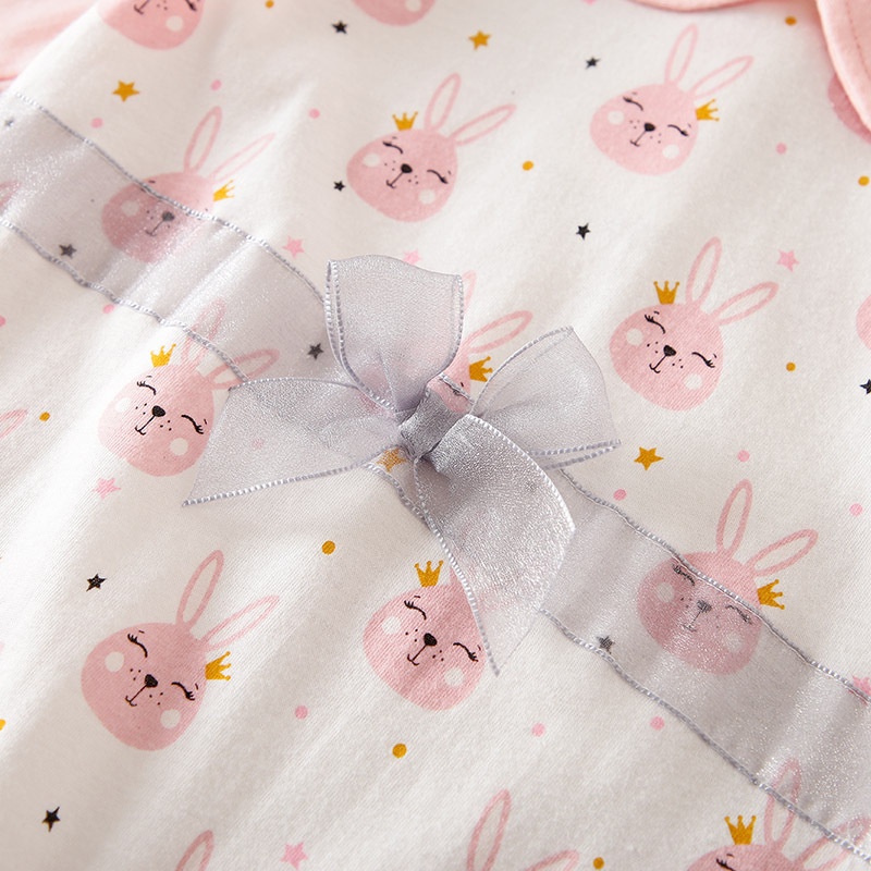 Bộ Áo Liền Quần Tay Ngắn Màu Hồng In Hình Thỏ Dễ Thương Thời Trang Xuân Thu Cho Bé Gái Sơ Sinh 0178