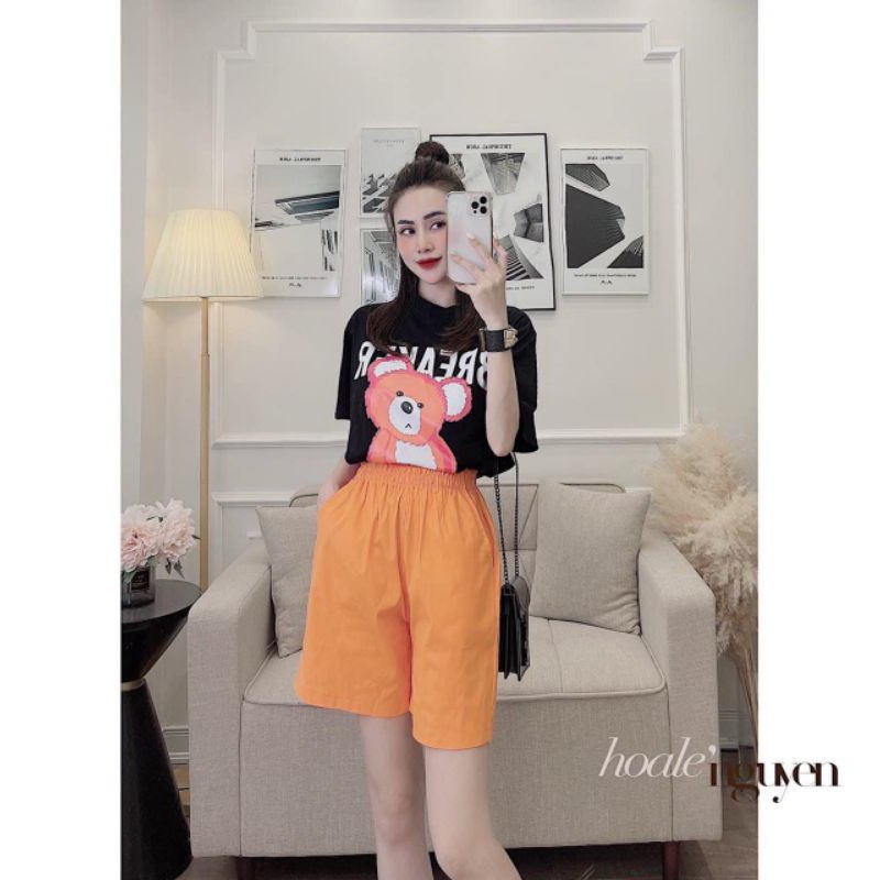 Bán sỉ Bộ đùi in gấu BREAKER quần short cam cho nữ