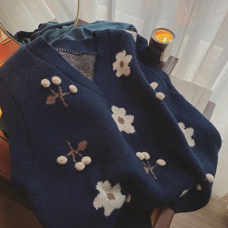 Áo Sweater Dệt Kim Sát Nách Dáng Rộng Cổ Chữ V Dễ Phối Đồ Cho Nữ