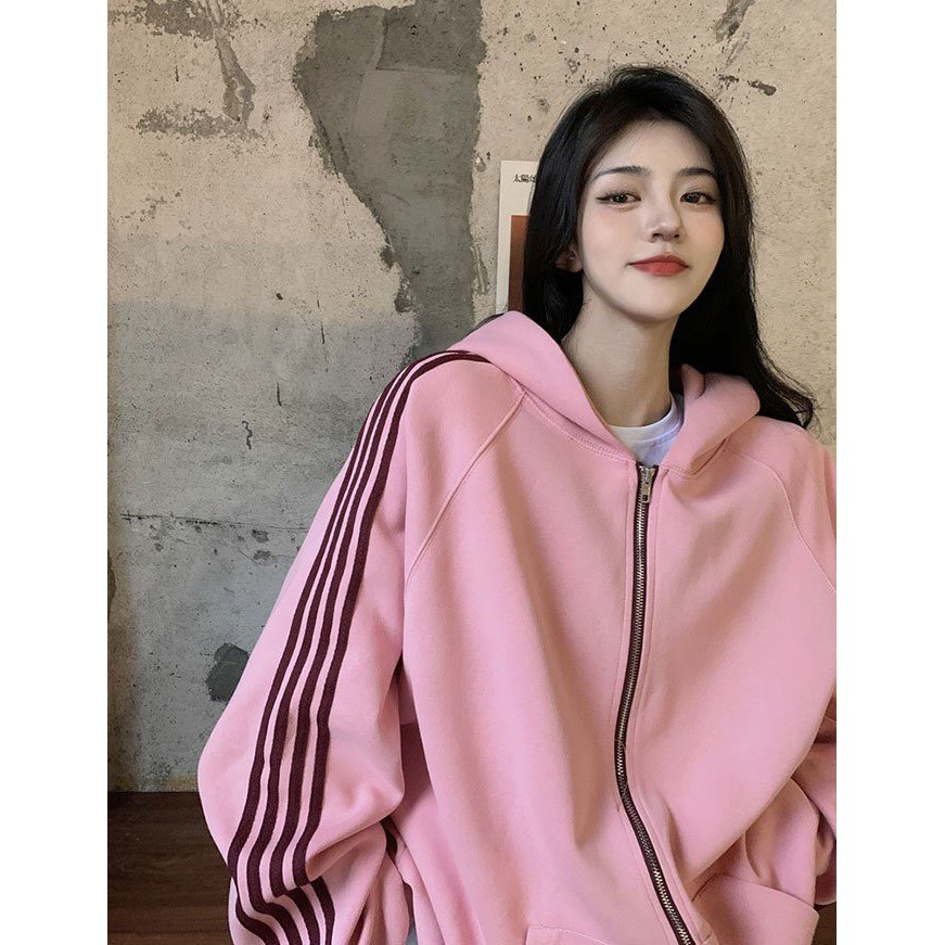 Áo Khoác Nữ, Áo Khoác Hoodies Kẻ Sọc Chất Nỉ 2 Màu Hot Hit | BigBuy360 - bigbuy360.vn