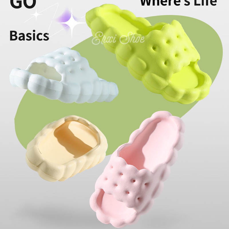 Dép nữ đế dày ở nhà Biscuit shape dép đi biển chống trượt