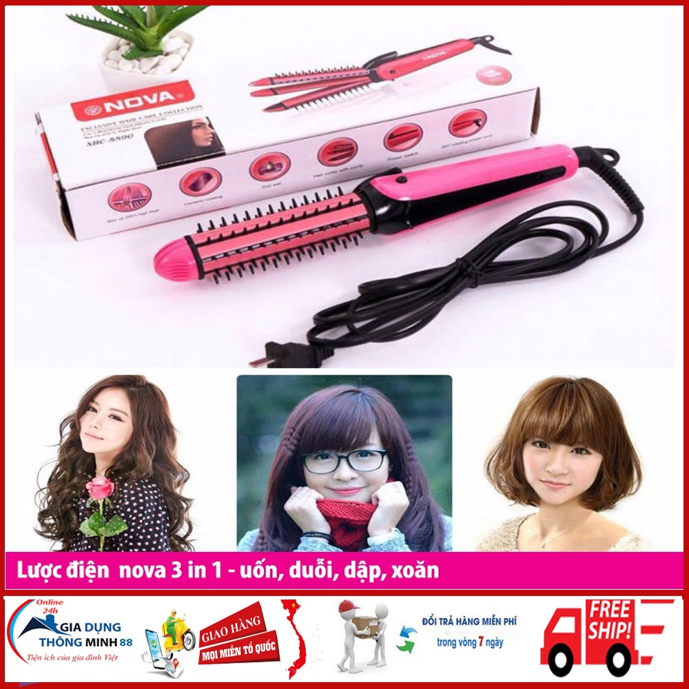 Máy là tóc, uốn xoăn, bấm xù 3 in 1 NOVA 8890- Máy làm xoăn siêu dễ thương có hộp đựng