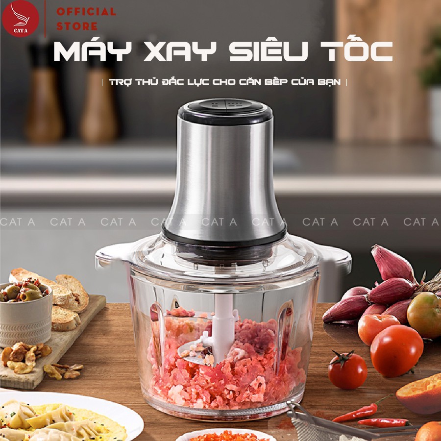 Máy Xay Thịt Cối Inox 4 Lưỡi Đa Năng, Công suất 250W- Xay thịt, xay tỏi ới, xay rau củ quả, BẢO HÀNH 3 THÁNG