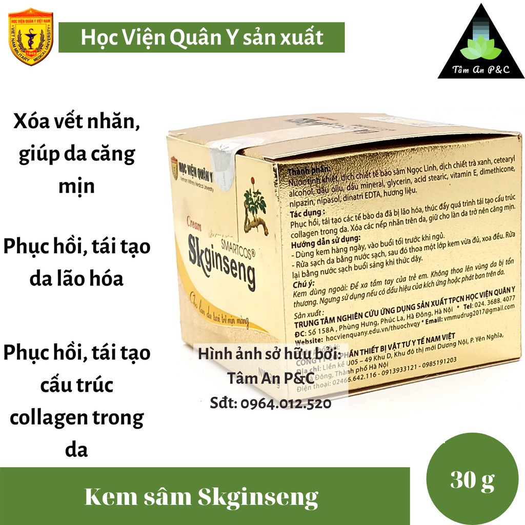 Kem sâm Skginseng Học viện Quân Y (hộp 30g)- Giúp ngăn ngừa, và phục hồi da lão hóa, mờ nám, tàn nhang- CHÍNH HÃNG HVQY