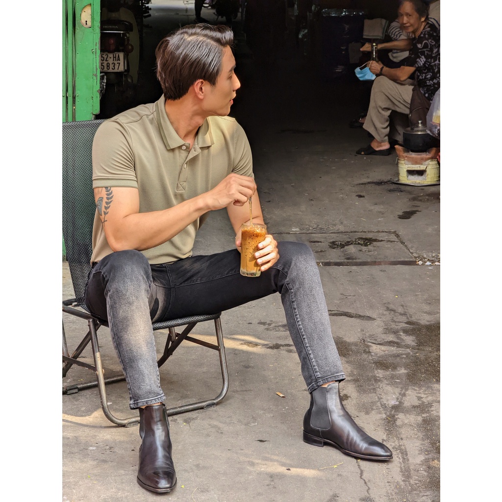 Áo Thun Gân Polo Nam Cổ Bẻ Màu Xanh Lá Đậm BY COTTON Ribbed Polo Dark Green