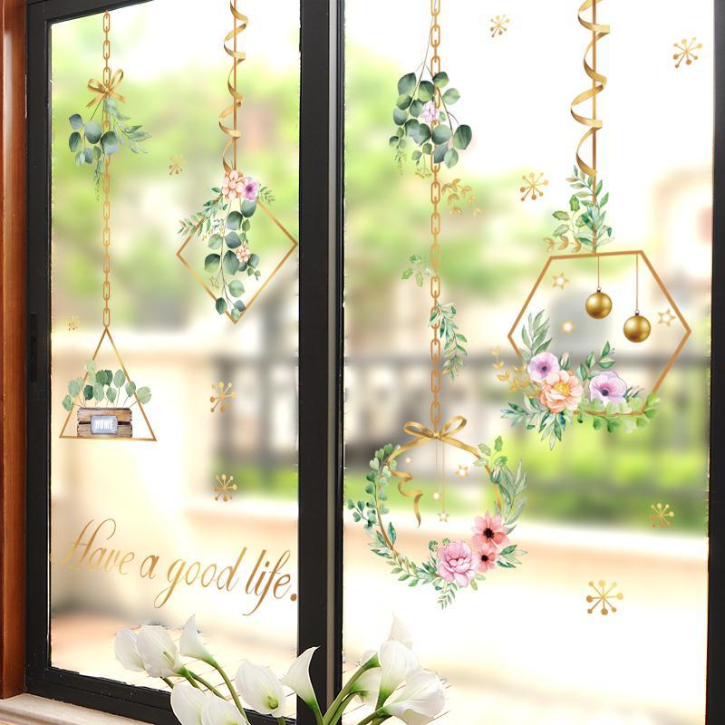 Miếng dán kính cửa sổ hình hoa lá 3D sáng tạo không thấm nước trang trí phòng ngủ/ phòng tắm/ ban công độc đáo