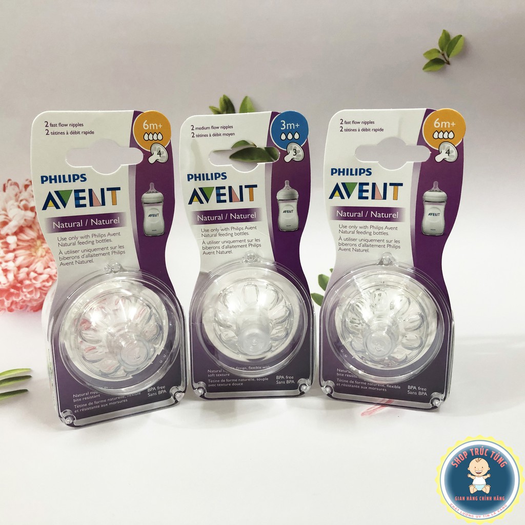 Núm ti bình sữa Avent Natural đủ size.