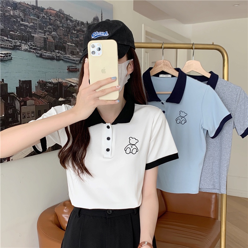 Áo polo SUXI tay ngắn dáng rộng thời trang mùa hè đơn giản dễ phối đồ cho nữ