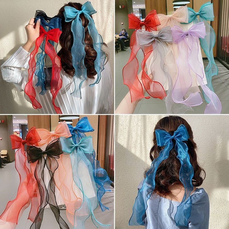 Kẹp Tóc Đính Nơ Ruy Băng Dài Phong Cách Hàn Quốc Cho Bé Gái