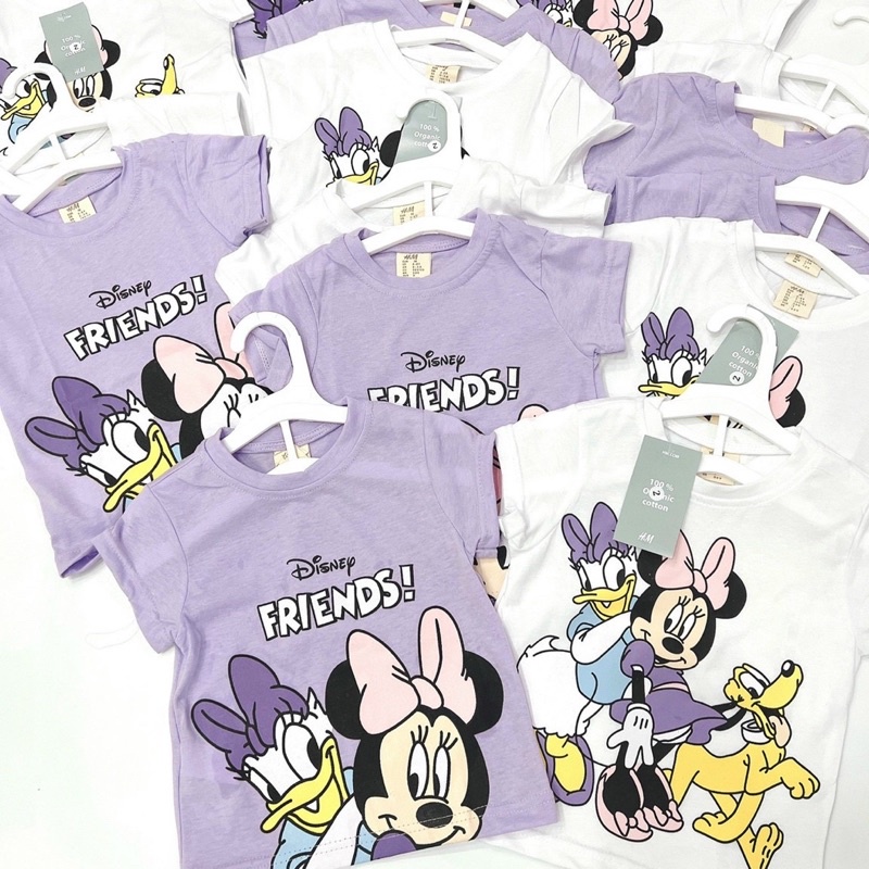 Set 2 áo phông Mickey vịt donal cho bé gái màu tím trắng cực xinh vải xuất dư thun cotton mềm mát, thấm hút mồ hôi tốt