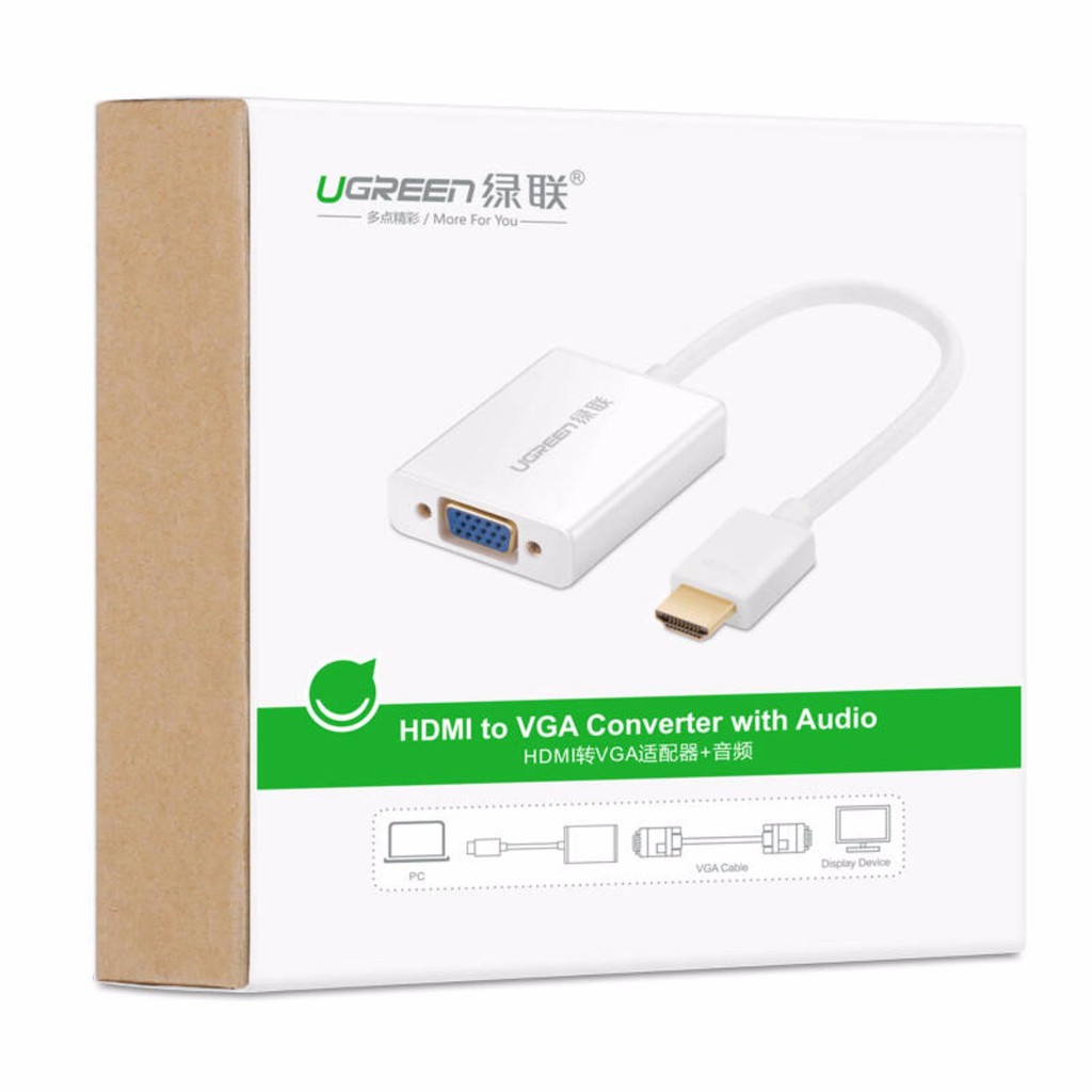 Bộ chuyển tín hiệu HDMI sang VGA kèm theo âm thanh dài 15CM UGREEN MM102 - Hàng phân phối chính hãng - Bảo hành 18 tháng