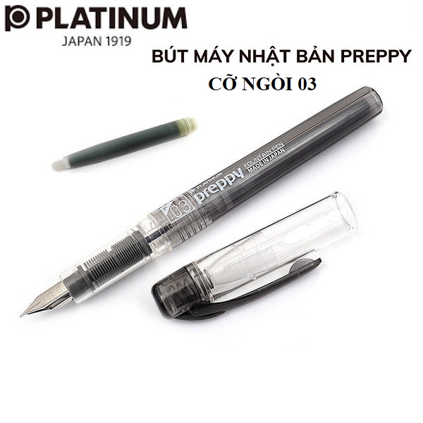 Bút máy Platinum Preppy đen ngòi F 03 Nhật Bản / Bút mực Preppy 03 thế hệ mới tặng kèm 1 ống mực cùng màu bút