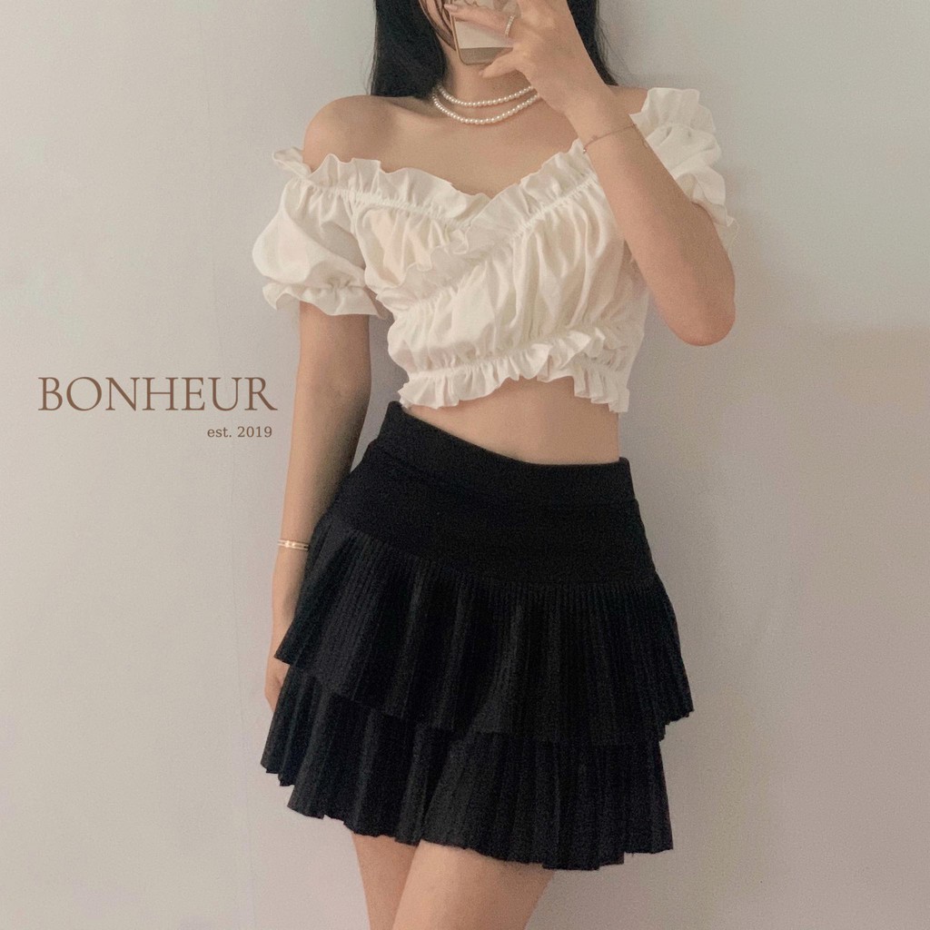 [Mã FATHANG5 giảm 10K đơn 50K] Áo croptop vạt chéo nhún bồng cổ V bồng bềnh sang chảnh style ulzzang Yuri Top