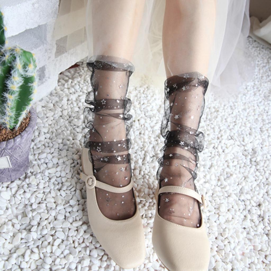 /YO/ Vớ xuyên thấu đính kim sa lấp lánh thời trang xuân hè cho nữ hàng ngày
