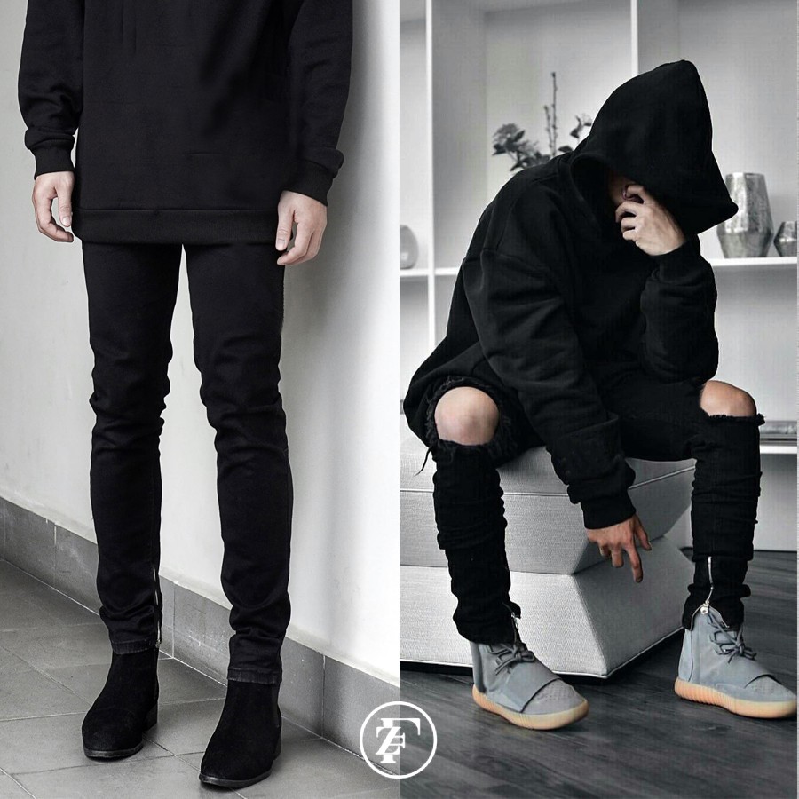Quần jean zipper đen trơn và rách (QJ1-QJ5)