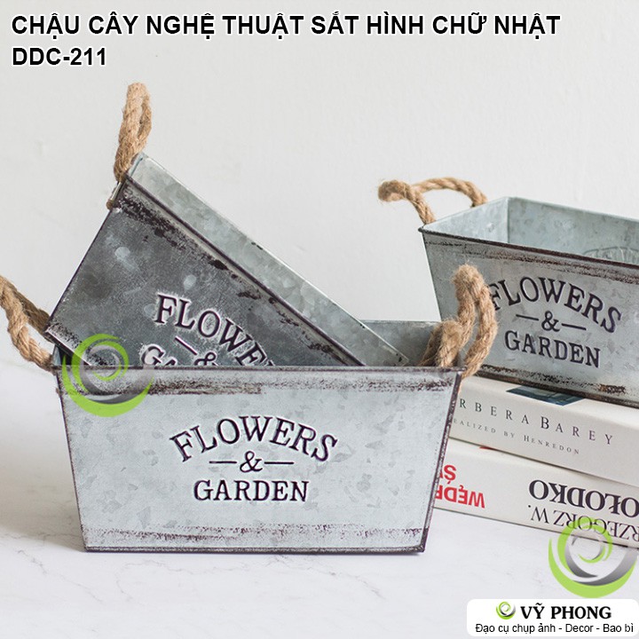 CHẬU CÂY NGHỆ THUẬT SẮT CHẬU HOA SẮT HÌNH VUÔNG VINTAGE TRANG TRÍ CHỤP HÌNH DECOR ĐẠO CỤ CHỤP ẢNH SẢN PHẨM INS DDC-211