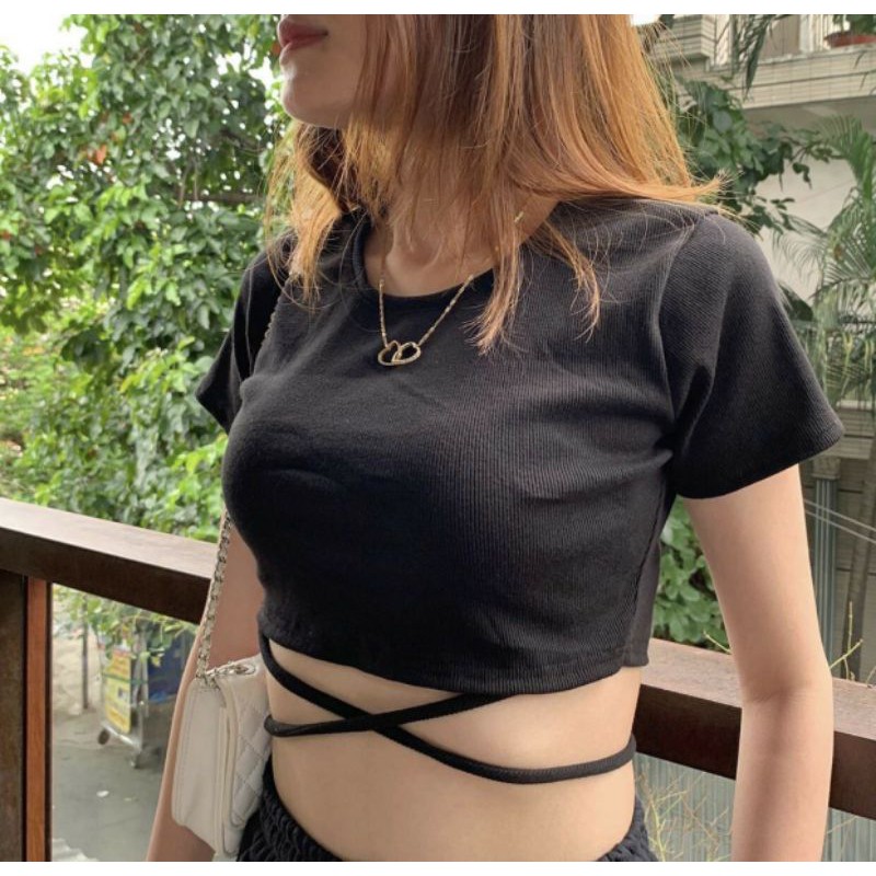 ÁO CROPTOP ĐAN DÂY BỤNG SIÊU HÓT KÈM ẢNH THẬT