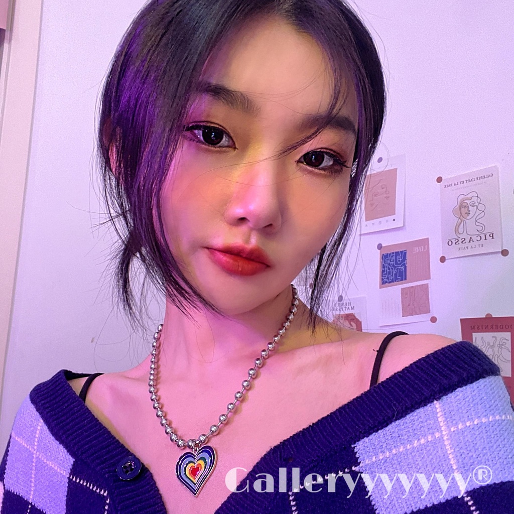 vòng cổ Mặt Hình Trái Tim Màu Cầu Vồng Phong Cách Hip Hop