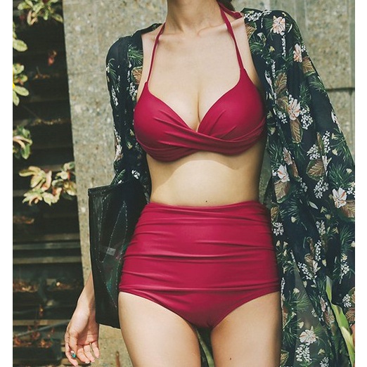 Bikini 2 Mảnh đi biển nâng ngực sexy màu Đen Quần Cạp Cao SAVVY Swimsuit monokini
