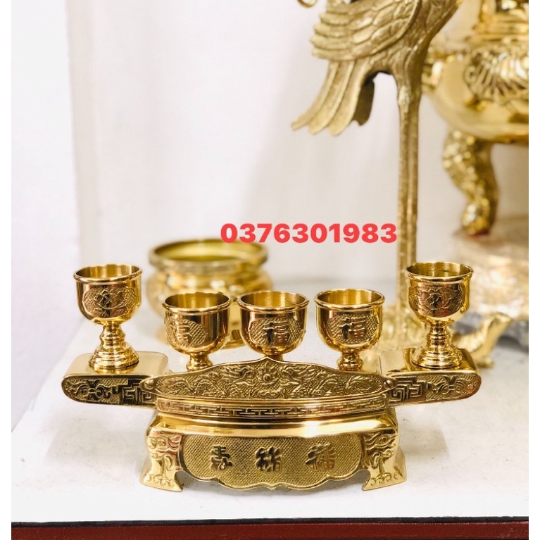Bộ khay 5 chén bằng đồng nguyên chất , ly chén bằng đồng ,khay nước thờ đồ thờ bằng đồng