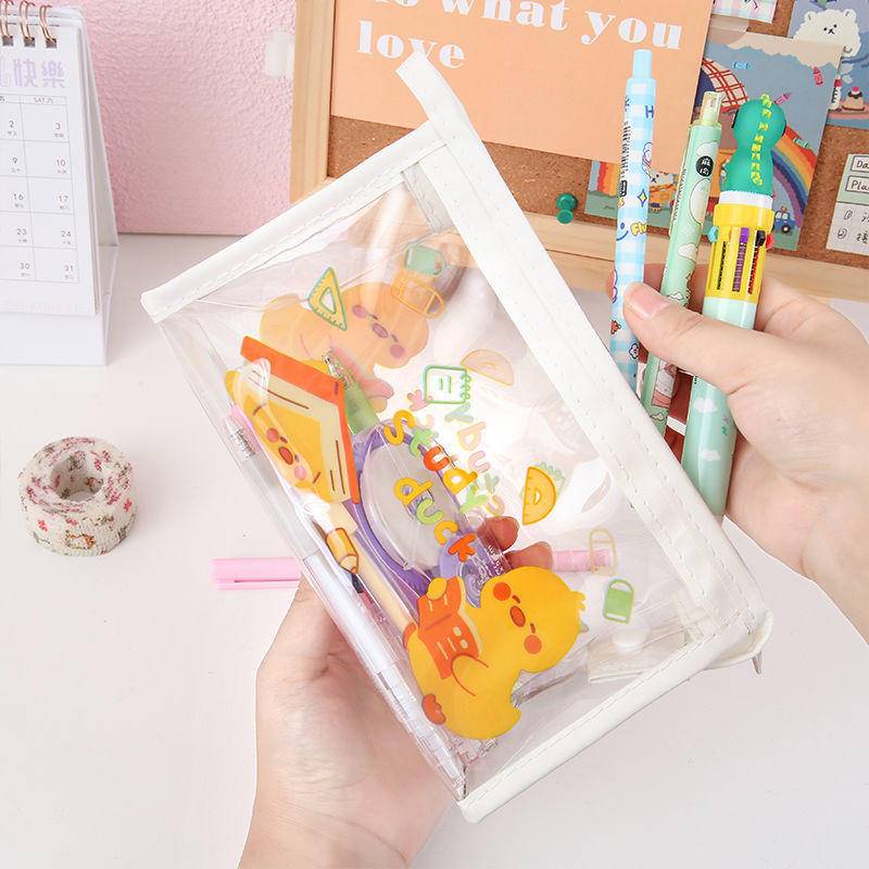 ⭐ iLado ⭐  Túi đựng bút trong suốt cute túi nilong/PVC stickers túi zip nhỏ hộp vải đựng đồ Hộp đựng hộp bút hologram bút cute bọc zip tiểu an văn phòng phẩm Đa Dụng túi đựng đồ dùng cá nhân hình