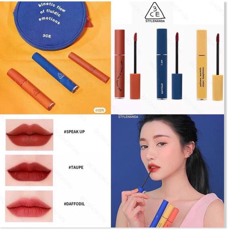 [Sét 3 Màu] Son 3CE Xanh Speak Up 3 Màu 3CE Hot Vỏ Xanh - Đỏ - Cam 💄