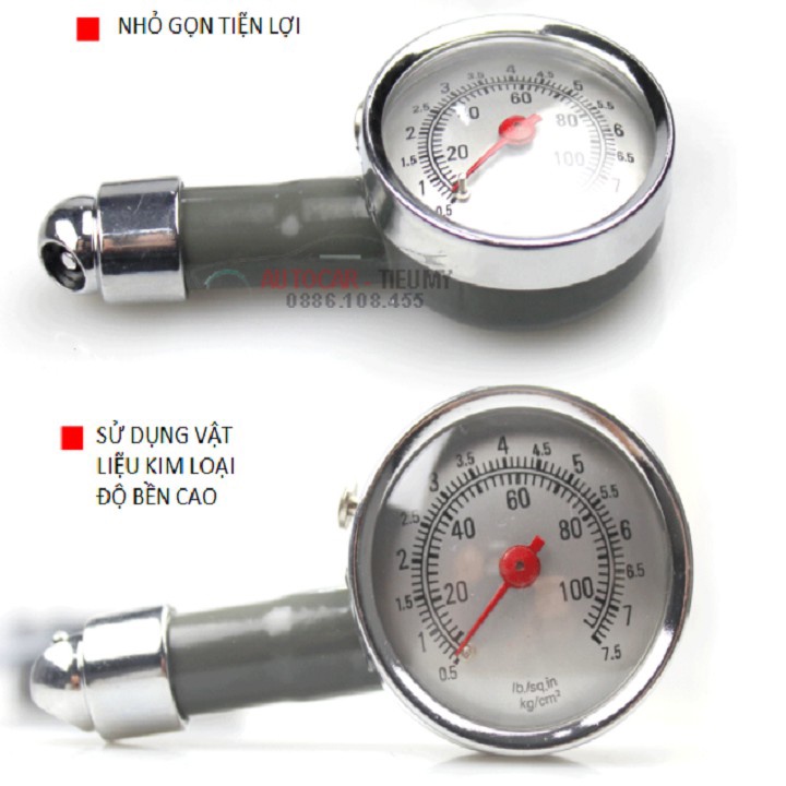 Đồng hồ đo áp suất kiểm tra lốp xe máy, ô tô cao cấp, độ chính xác cao, Chất liệu inox cao cấp, nhỏ gọn tiện lợi