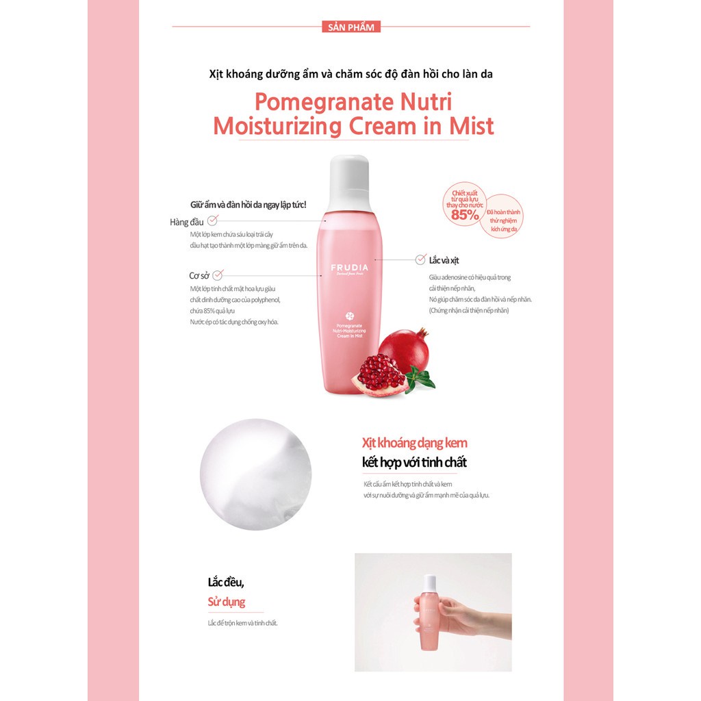 [Tặng 88k]Xịt Khoáng Cấp Ẩm Chống Lão Hóa Thạch Lựu Frudia Pomegranate Nutri-Moisturizing Cream in mist 110ml