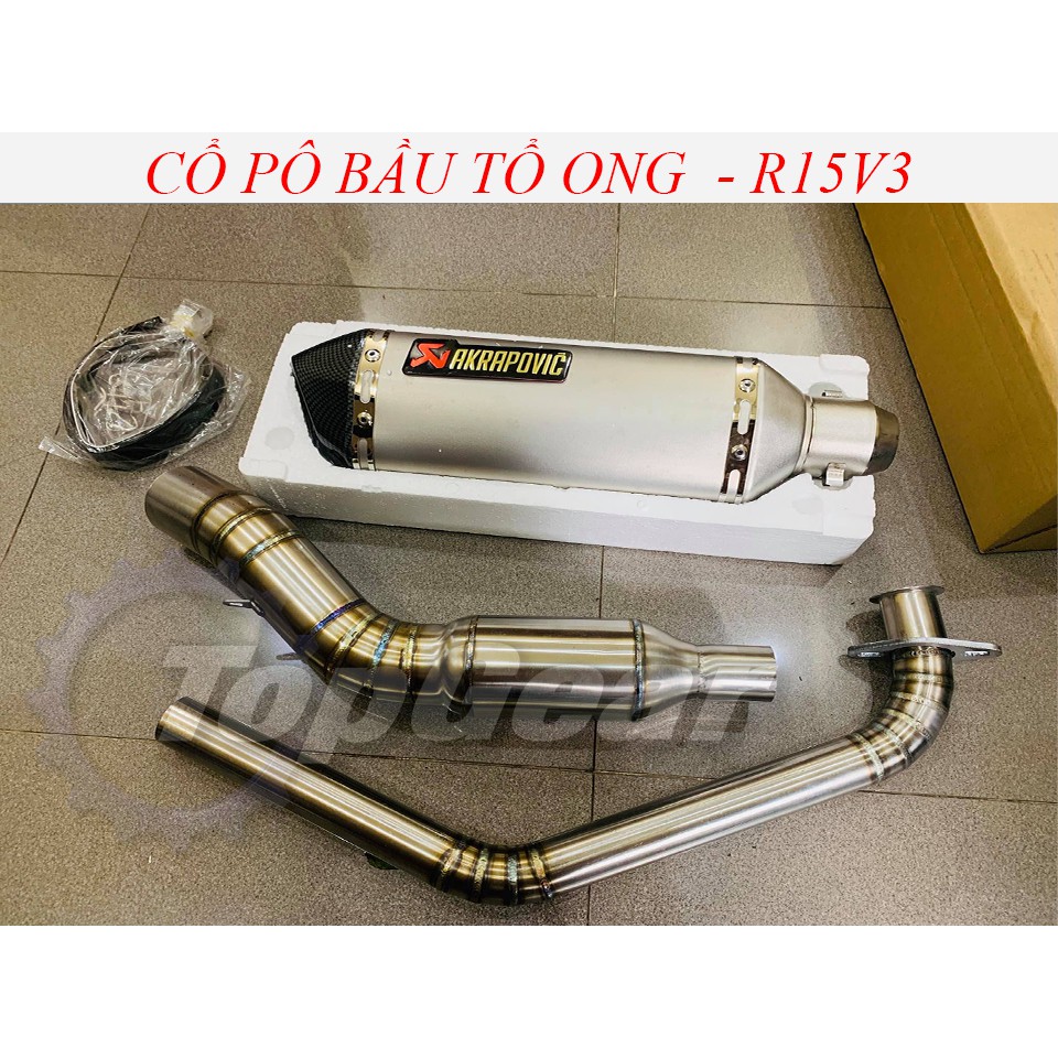 Cổ Pô R15v3 R15v4 MT15 XSR 155 Bầu Tổ Ong Inox 304 Kèm Lò Xo Họng 51mm