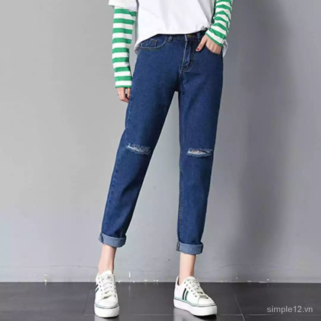 Quần Jeans Nữ Ống Rộng Thời Trang Hàn 2018