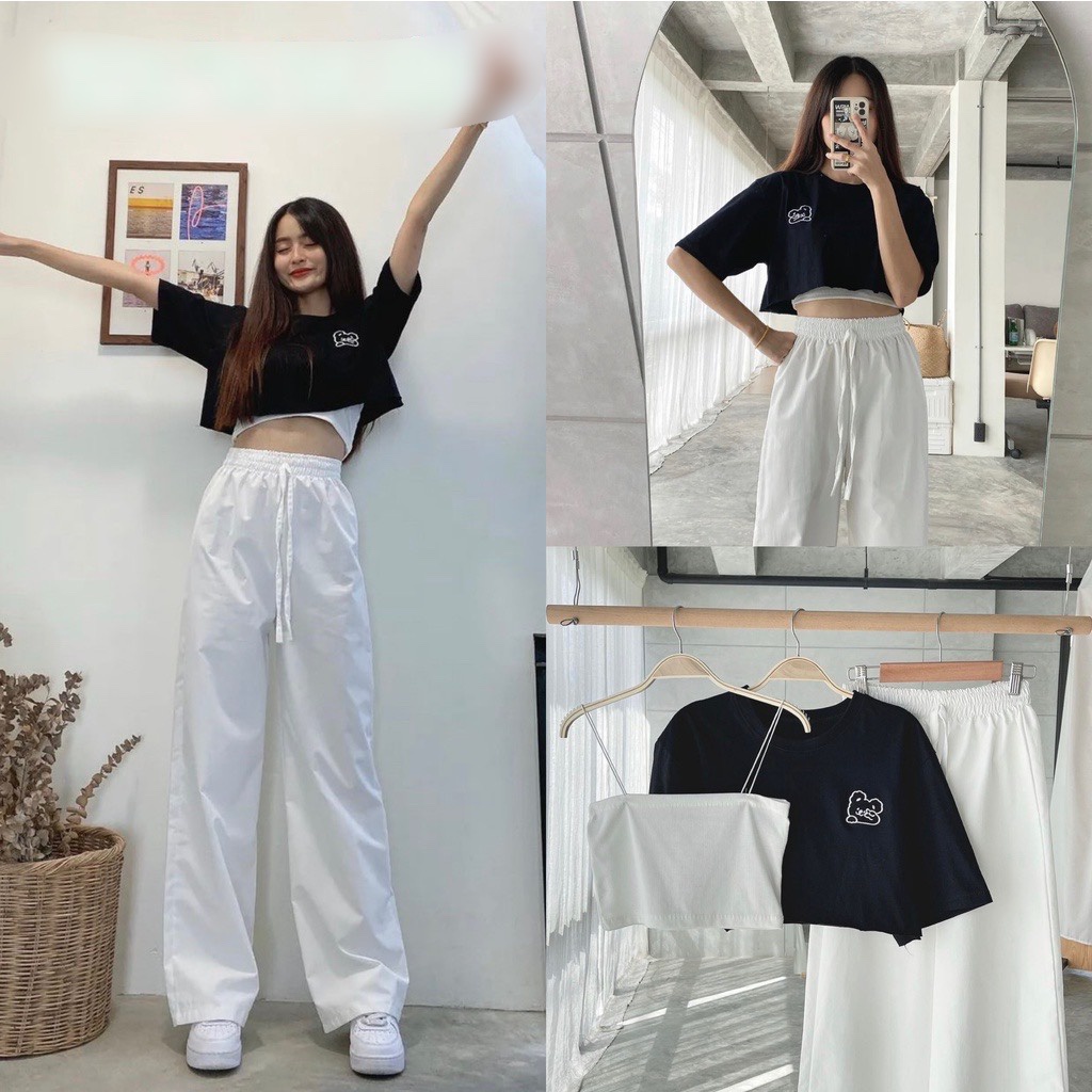 Sét bộ 3 món áo 2 dây+áo croptop+quần dài siêu yêu cho chị em lung linh đây chứ đâu CT65-PC6T