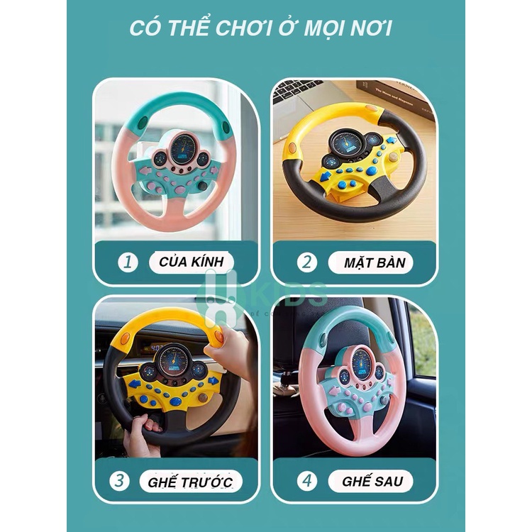 Đồ chơi vô lăng có 16 nút điều khiển kèm đèn led phát nhạc, vô lăng đồ chơi gắn xe ô tô xoay 360 độ cho bé