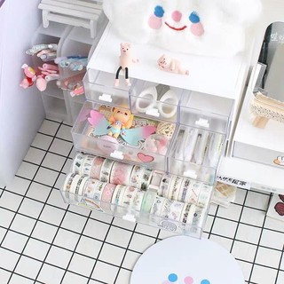 Tủ để bàn trong suốt đa năng bằng nhựa, kệ tủ ngăn kéo dùng decor bàn học có thể xếp chồng lên nhau