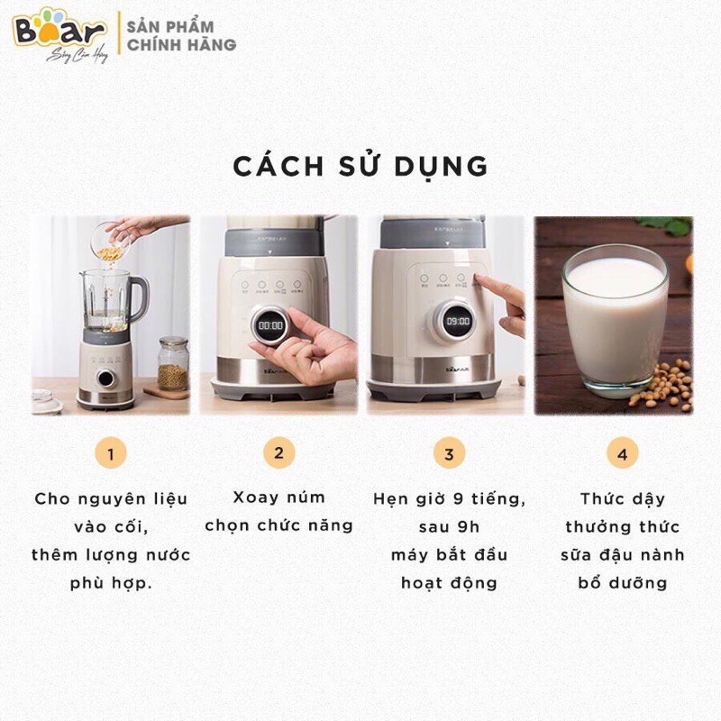 Máy Làm Sữa Hạt Đa Năng - Sữa  Đậu Nành - Xay Sinh Tố - Bear PBJ-B10U5 1,5L- 8 Chế Độ Chức Năng- bảo hành 6 tháng