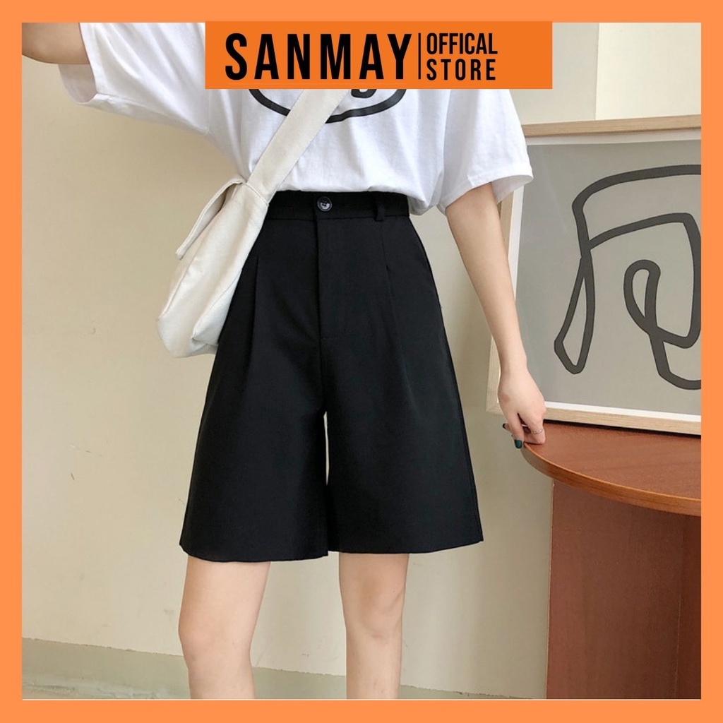 Quần Ngắn Nữ SANJOLI Thiết Kế Lửng Ống Rộng Lưng Cao Phù Hợp Đi chơi Đi Cafe Dễ Thương QD006