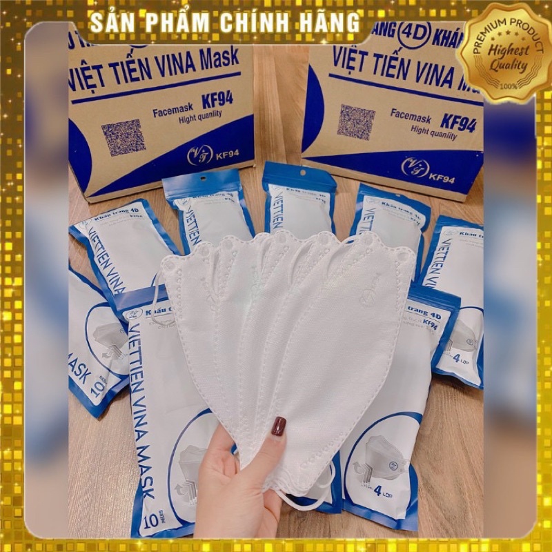 Thùng 300 Chiếc Khẩu Trang 4 lớp KF94 Việt Tiến Vina Mask Chống Bụi Mịn, Kháng Khuẩn Hàng Cao Cấp