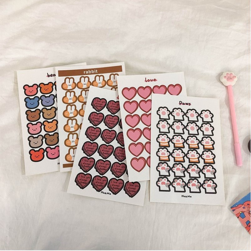 Sticker Dán Trang Trí Bánh Hình Dấu Chân Mèo / Gấu / Trái Tim Dễ Thương Kiểu Hàn Quốc