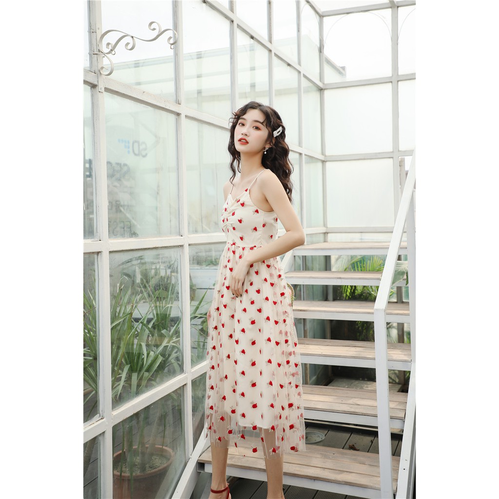 Đầm Voan Hoa Hồng 3D Babydoll - phong cách Retro