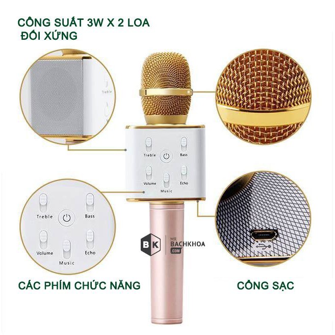 Micro kèm loa Bluetooth Karaoke Icore Q7/Q7U Kiêm Sạc Dự Phòng