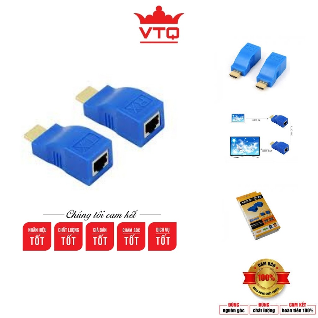 Bộ HDMI to LAN 30m, kéo dài hdmi qua dây mạng 30m.bảo hành 6 tháng.shopphukienvtq